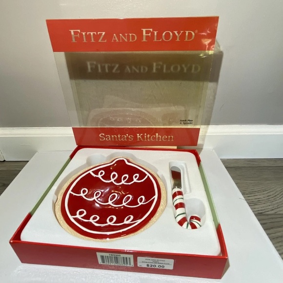 New Fitz and Floyd Santa’s Kitchen Snack Plate & Spreader Ornament CandyCane NIB - Picture 2 of 10